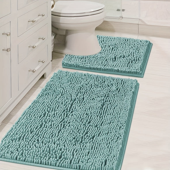 2pc Soft and Absorbent Chenille Bath Mat Set