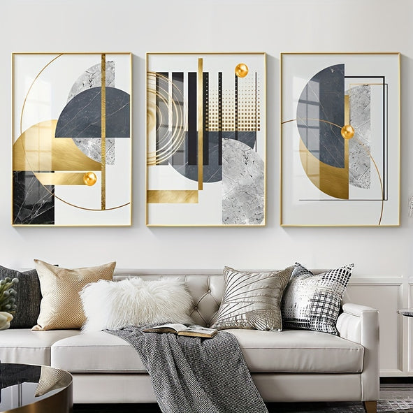 3pcs Golden Canvas Abstract Geometric Wall