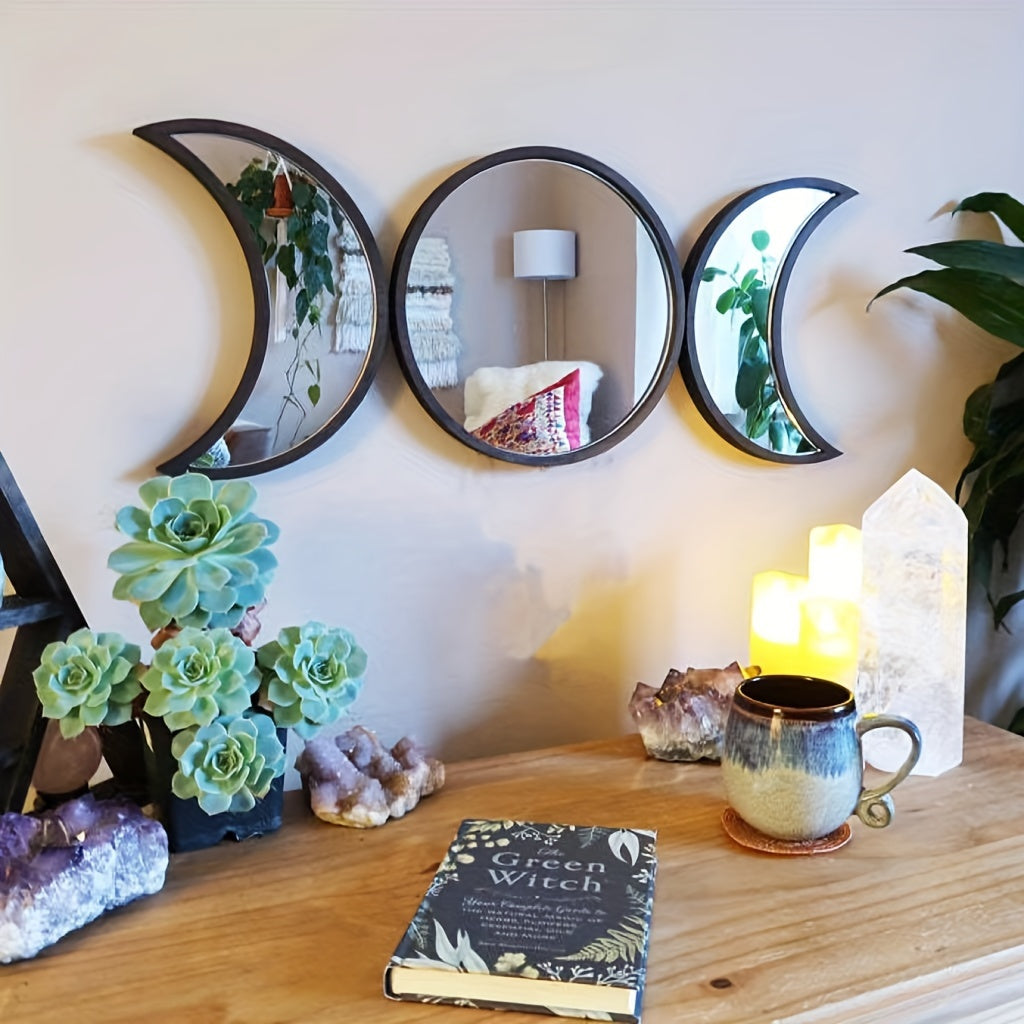 3pcs/set Goddess Triple Moon Crystal Mirror March Goddess Crystal Mirror, Aesthetic Room Decor, Home Decor, Kitchen Accessories, Bathroom Decor, Bedroom Decor