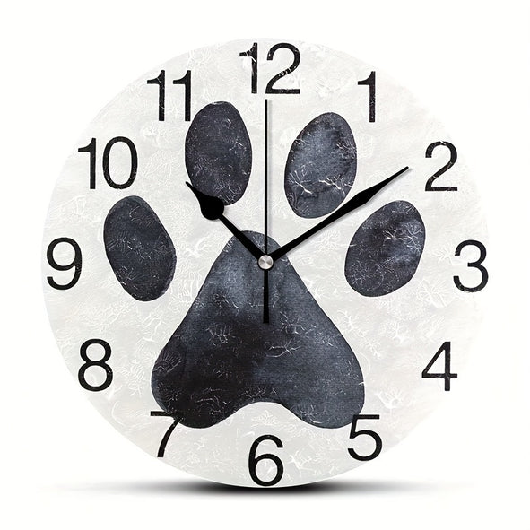 1pc Wooden Wall Clock, Black Dog Paw Design Wall Clock,