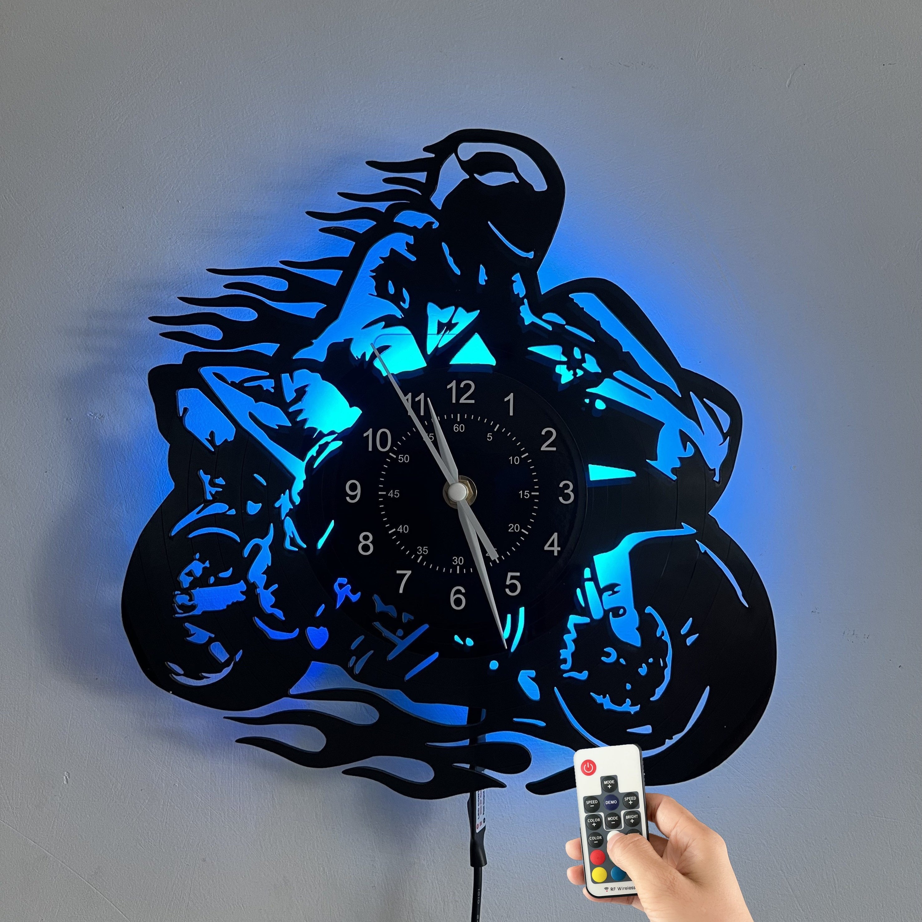 1pc Unique Motorcycle-Themed Vinyl Record Wall Clock Home